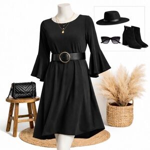 Jones New York Black Bell Sleeve Swing Dress XL NWT Minimalist Classic